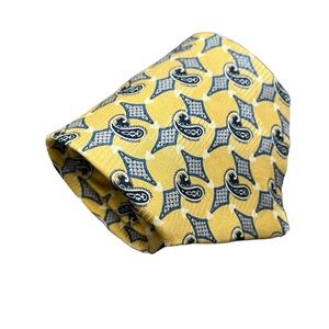 2/$15 Puritan all silk tie yellow blue paisley and diamond made in USA 4" x 59"